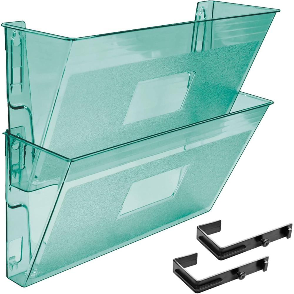 imageAcrimet Wall Mount Pocket File Organizer Holder Modular Letter Size A4 Plastic Hangers Included Clear Green Color 2 PackClear Green