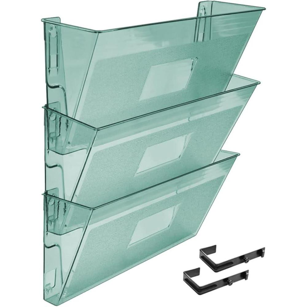 imageAcrimet Wall Mount Pocket File Organizer Holder Modular Letter Size A4 Plastic Hangers Included Clear Green Color 3 Pack