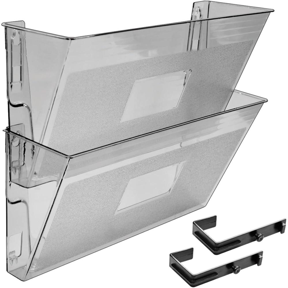 imageAcrimet Wall Mount Pocket File Organizer Holder Modular Letter Size A4 Plastic Hangers Included Smoke Color 2 Pack