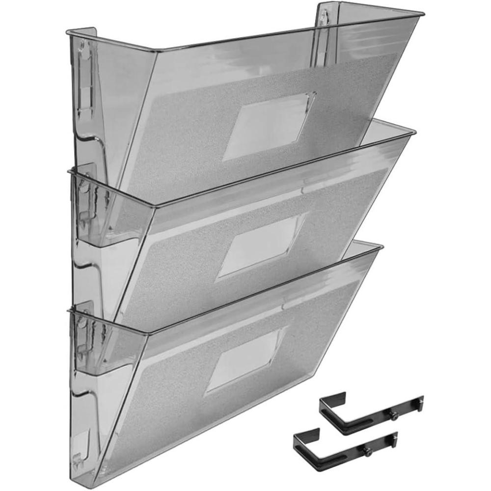 imageAcrimet Wall Mount Pocket File Organizer Holder Modular Letter Size A4 Plastic Hangers Included Smoke Color 3 Pack