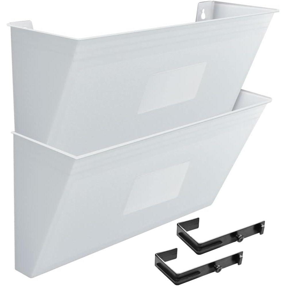imageAcrimet Wall Mount Pocket File Organizer Holder Modular Letter Size A4 Plastic Hangers Included White Color 2 Pack