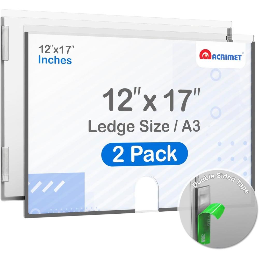 imageAcrimet Wall Mount Sign Holder Ledger Size A3 Clear Crystal Plastic with Self Adhesive on the back Perfect for Displaying in Office Restaurant School Home 2 pack