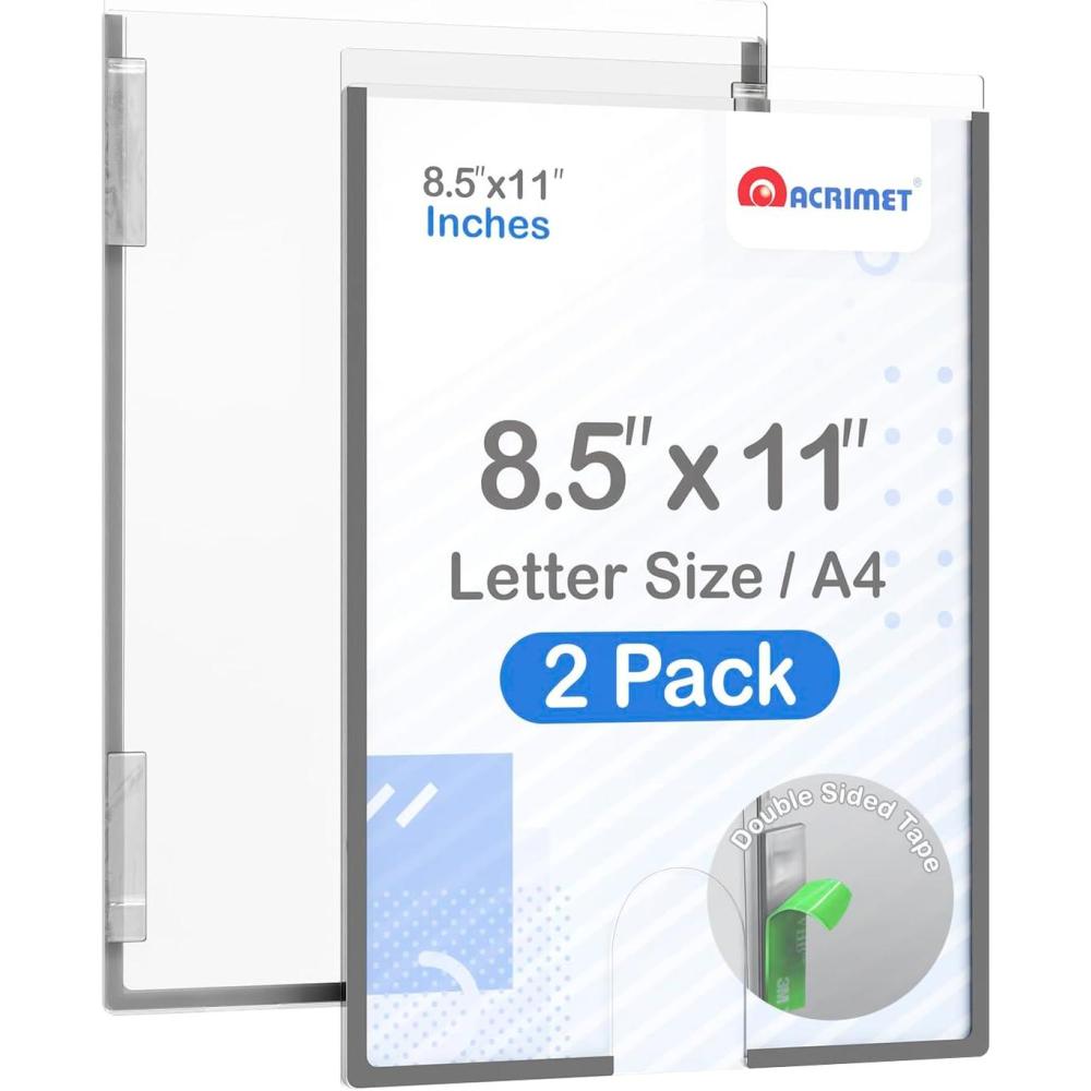 imageAcrimet Wall Mount Sign Holder Letter Size 85 X 11 Clear Crystal Plastic with Self Adhesive on The Back Perfect for Displaying in Office Restaurant School Home 2 Pack