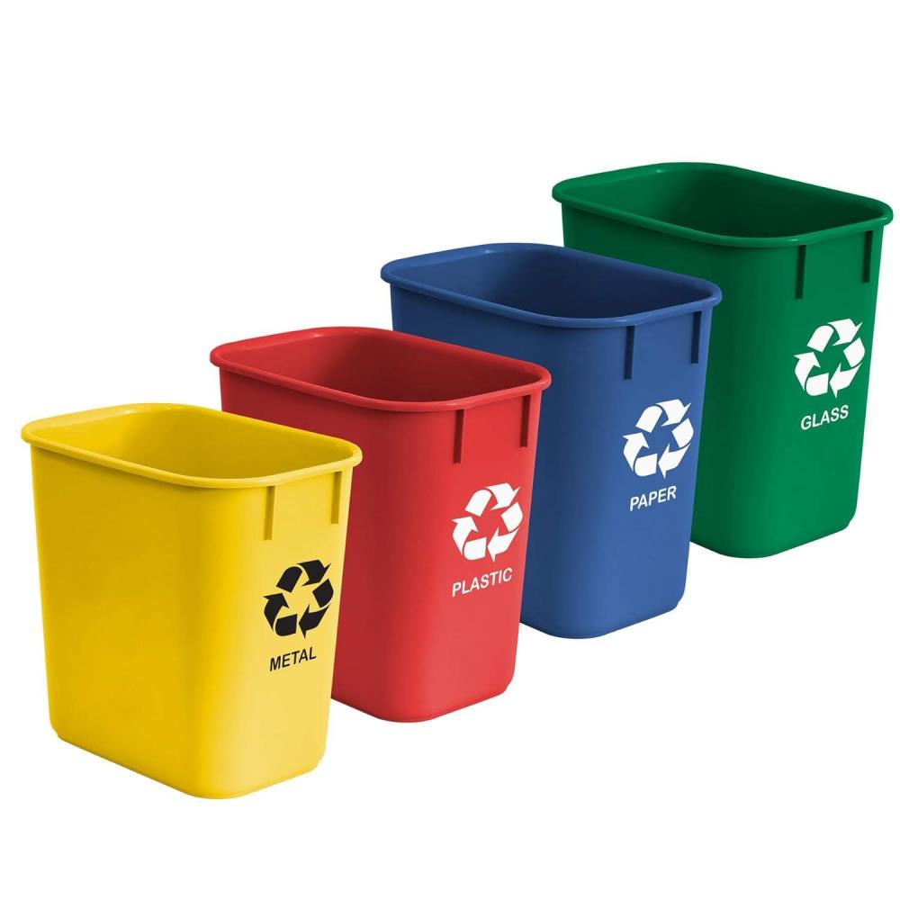 imageAcrimet Wastebasket Bin for Recycling 325 Gallon13 Quart12 Liter Made of Plastic MetalYellow PaperBlue GlassGreen PlasticRed Set of 4