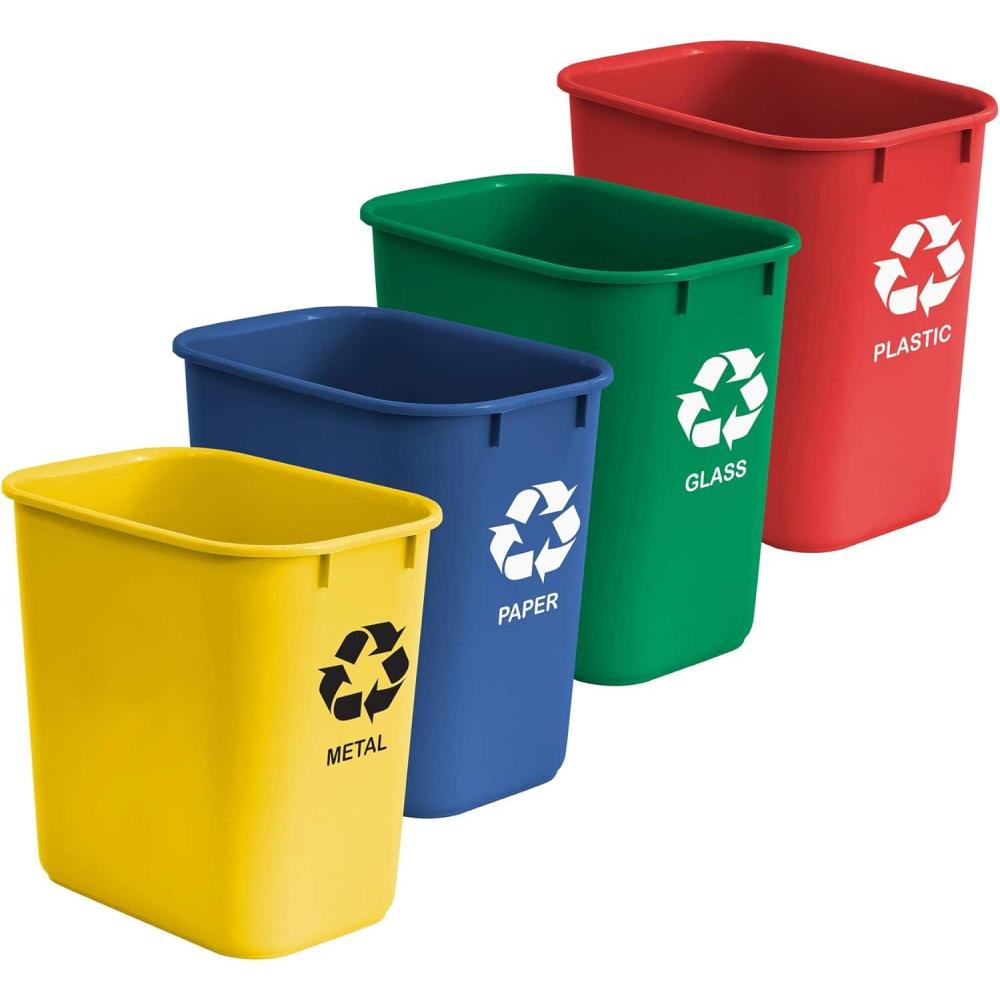 imageAcrimet Wastebasket Bin for Recycling 675 Gallon 27 Quart 25552 Liter Made of Plastic MetalYellow PaperBlue GlassGreen PlasticRed Set of 4