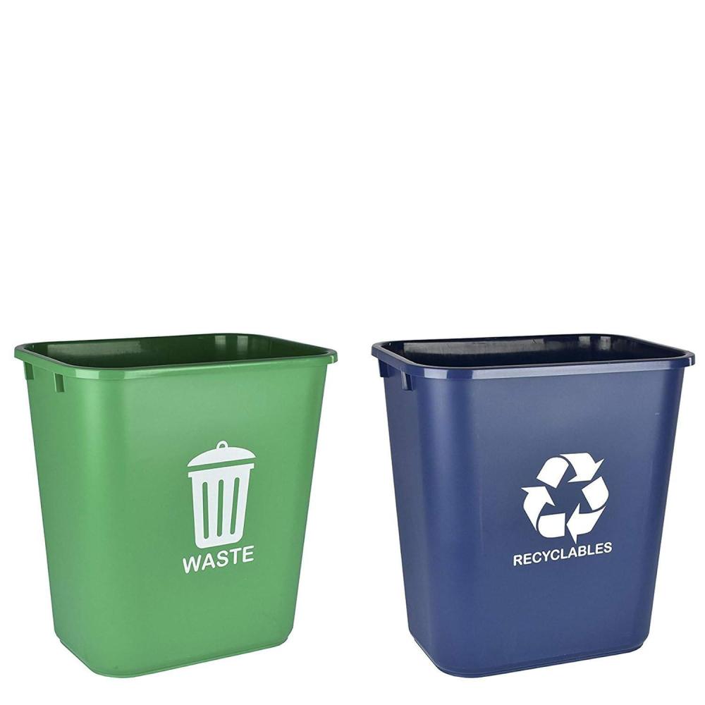 imageAcrimet Wastebasket Bin for Recycling and Waste 675 Gallon 27 Quart 24 Liter Plastic Green and Blue Set of 2
