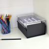 Acrimet 4 x 6 Card File Holder Organizer Box Metal Base Heavy Duty (AZ Index Cards and Divider Included) (Black Color with Clear Crystal Plastic Lid Cover)