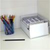 Acrimet 4 x 6 Card File Holder Organizer Box Metal Base Heavy Duty (AZ Index Cards and Divider Included) (White Color with Clear Crystal Plastic Lid Cover)
