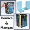 Acrimet Bookends 1 Pair, Clear Plastic Bookends for Shelves or Desktop, Book Holder for Home, Office, Library, School (Clear Crystal Color)(Clear Blue)