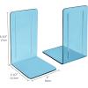 Acrimet Bookends 1 Pair, Clear Plastic Bookends for Shelves or Desktop, Book Holder for Home, Office, Library, School (Clear Crystal Color)(Clear Blue)