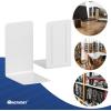 Acrimet Bookends 1 Pair, Clear Plastic Bookends for Shelves or Desktop, Book Holder for Home, Office, Library, School (Clear Crystal Color)(White)