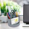 Acrimet Compact Desktop Organizer, 4 Spacious Slots, Round Pencil and Accessories Holder with Photo Slot, Ideal for Office, Art Supplies, Vanity Storage, and Home Organization (Silver Plastic)