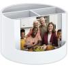 Acrimet Compact Desktop Organizer, 4 Spacious Slots, Round Pencil and Accessories Holder with Photo Slot, Ideal for Office, Art Supplies, Vanity Storage, and Home Organization (White Plastic)