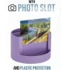Acrimet Compact Desktop Organizer, 4 Spacious Slots, Round Pencil and Accessories Holder with Photo Slot, Ideal for Office, Art Supplies, Vanity Storage, and Home Organization (Solid Purple Plastic)