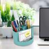 Acrimet Compact Desktop Organizer, 4 Spacious Slots, Round Pencil and Accessories Holder with Photo Slot, Ideal for Office, Art Supplies, Vanity Storage, and Home Organization (Solid Green Plastic)