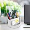 Acrimet Compact Desktop Organizer, 4 Spacious Slots, Round Pencil and Accessories Holder with Photo Slot, Ideal for Office, Art Supplies, Vanity Storage, and Home Organization (White Plastic)