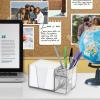 Acrimet Desktop Organizer Pencil, Pen, Paper, Clip, Caddy Holder (Plastic) (White Paper Included) (Clear Crystal Color)