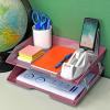 Acrimet Facility 2 Tier Letter Tray, Side Load, Letter Size/A4, Desktop File Organizer, Plastic (Solid Pink Color)