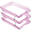Acrimet Facility 3 Tier Letter Tray, Front Load, Letter Size/A4, Desktop File Organizer, Plastic (Clear Pink Color)