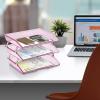 Acrimet Facility 3 Tier Letter Tray, Side Load, Letter Size/A4, Desktop File Organizer, Plastic (Clear Pink Color)(Clear Pink Color)
