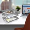 Acrimet Facility 3 Tier Letter Tray, Side Load, Letter Size/A4, Desktop File Organizer, Plastic (Clear Pink Color)(Smoke)