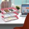 Acrimet Facility 3 Tier Letter Tray, Side Load, Letter Size/A4, Desktop File Organizer, Plastic (Solid Pink Color)