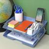 Acrimet Facility 4 Tier Letter Tray, Side Load, Letter Size/A4, Desktop File Organizer, Plastic (Clear Pink)(Solid Blue Color)