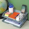 Acrimet Facility 4 Tier Letter Tray, Side Load, Letter Size/A4, Desktop File Organizer, Plastic (Clear Pink)(Solid Green Color)