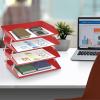 Acrimet Facility 4 Tier Letter Tray, Side Load, Letter Size/A4, Desktop File Organizer, Plastic (Clear Pink)(Solid Red Color)