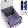 Acrimet Index Business Card Size File Holder Organizer Box Metal Base Heavy Duty (AZ Index Cards and Divider Included) (Purple Color with Clear Crystal Plastic Lid Cover)