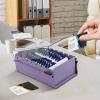 Acrimet Index Business Card Size File Holder Organizer Box Metal Base Heavy Duty (AZ Index Cards and Divider Included) (Purple Color with Clear Crystal Plastic Lid Cover)