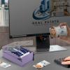 Acrimet Index Business Card Size File Holder Organizer Box Metal Base Heavy Duty (AZ Index Cards and Divider Included) (Purple Color with Clear Crystal Plastic Lid Cover)
