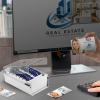 Acrimet Index Business Card Size File Holder Organizer Box Metal Base Heavy Duty (AZ Index Cards and Divider Included) (White Color with Clear Crystal Plastic Lid Cover)