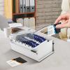 Acrimet Index Business Card Size File Holder Organizer Box Metal Base Heavy Duty (AZ Index Cards and Divider Included) (White Color with Clear Crystal Plastic Lid Cover)