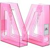 Acrimet Magazine File Holder, Durable Rack, Space-Saving Organizer (Plastic) (Clear Pink Color) (2 pack)