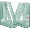 Acrimet Magazine File Holder, Durable Rack, Space-Saving Organizer (Plastic) (Smoke Color) (2 pack)(Clear Green)