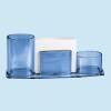Acrimet Millennium Desktop Organizer Holder for Pen, Pencil, Clip, Paper and Desk Accessories (Plastic) (Paper Included) (Clear Crystal Color)(Clear Blue)