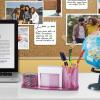 Acrimet Millennium Desktop Organizer Holder for Pen, Pencil, Clip, Paper and Desk Accessories (Plastic) (Paper Included) (Clear Pink Color)