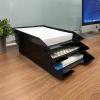 Acrimet Stackable Letter Tray, 3 Tier Front Load Desktop File Organizer, A4 Letter Size, Plastic, Black