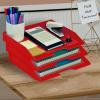 Acrimet Stackable Letter Tray 3 Tier Side Load, Plastic, Desktop File Organizer (Solid Red Color)