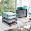 Acrimet Traditional 4 Tier Letter Tray, Front Load Design, A4 Letter Size, Desktop Organizer (Plastic) (Solid Green Color)