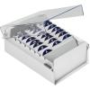 Acrimet 3 x 5 Card File Holder Organizer Box Metal Base Heavy Duty (AZ Index Cards and Divider Included) (White Color with Clear Crystal Plastic Lid Cover)