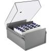 Acrimet 5 X 8 Card File Holder Organizer Box Metal Base Heavy Duty (AZ Index Cards and Divider Included) (Gray Color with Clear Crystal Plastic Lid Cover)