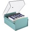 Acrimet 6 x 9 Card File Holder Organizer Box Metal Base Heavy Duty (AZ Index Cards and Divider Included) (Green Color with Crystal Plastic Lid Cover)