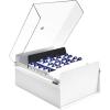 Acrimet 6 x 9 Card File Holder Organizer Box Metal Base Heavy Duty (AZ Index Cards and Divider Included) (White Color with Crystal Plastic Lid Cover)