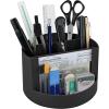 Acrimet Compact Desktop Organizer, 4 Spacious Slots, Round Pencil and Accessories Holder with Photo Slot, Ideal for Office, Art Supplies, Vanity Storage, and Home Organization (Black Plastic)