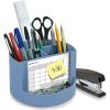 Acrimet Compact Desktop Organizer, 4 Spacious Slots, Round Pencil and Accessories Holder with Photo Slot, Ideal for Office, Art Supplies, Vanity Storage, and Home Organization (Solid Blue Plastic)
