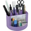 Acrimet Compact Desktop Organizer, 4 Spacious Slots, Round Pencil and Accessories Holder with Photo Slot, Ideal for Office, Art Supplies, Vanity Storage, and Home Organization (Solid Purple Plastic)