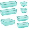 Acrimet Drawer Organizer Modular, Box Tray Storage Bins for Office, Home, Makeup, Kitchen, Junk Drawer (7 Units – 4 Sizes) (Clear Green Plastic)