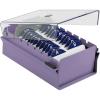 Acrimet Index Business Card Size File Holder Organizer Box Metal Base Heavy Duty (AZ Index Cards and Divider Included) (Purple Color with Clear Crystal Plastic Lid Cover)